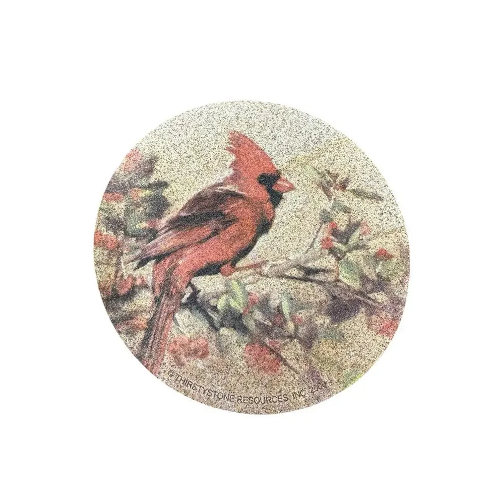 Vtg Thirstystone Set of 4 Winter Cardinal Bird Stone Coasters Cork Back Round 4